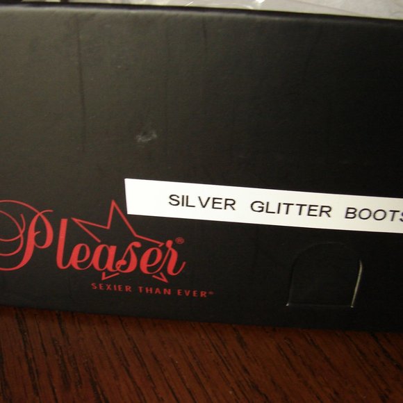 NIB NWOT Pleaser Knee Hi Delight 2020 Silver Glitter Boot Lace Up Inner Zip SZ 8 - Picture 15 of 16